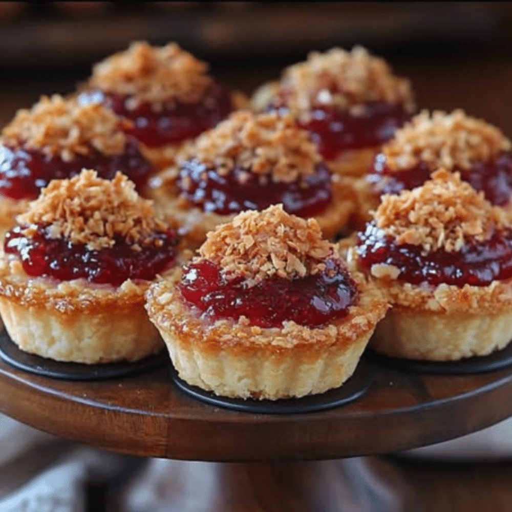 Raspberry Jam Bar Tartlets with Coconut Crumble
