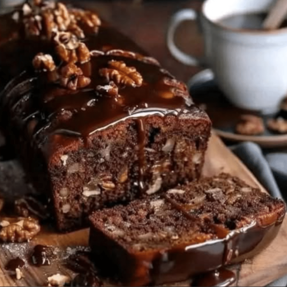 Date Coffee Loaf Cake with Walnuts and Rich Espresso Glaze