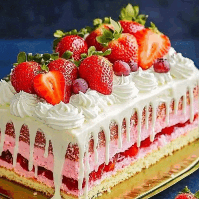 Strawberry Cream Layer Cake with White Chocolate Drip