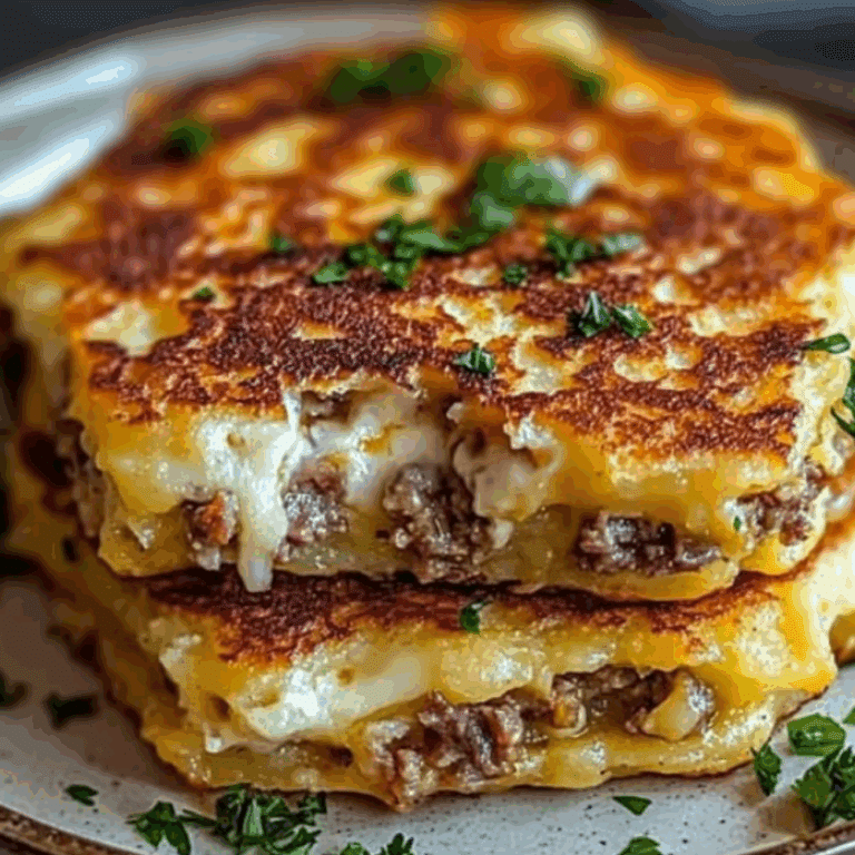 Crispy Potato Pancakes Topped with Savory Beef and Melty Cheese