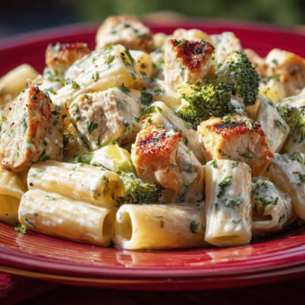 Creamy Garlic Herb Chicken Pasta with Roasted Broccoli & Mozzarella