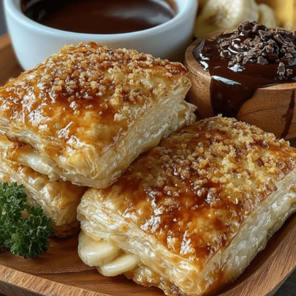 Banana and Cheese Puff Pastry with Dark Chocolate Dip