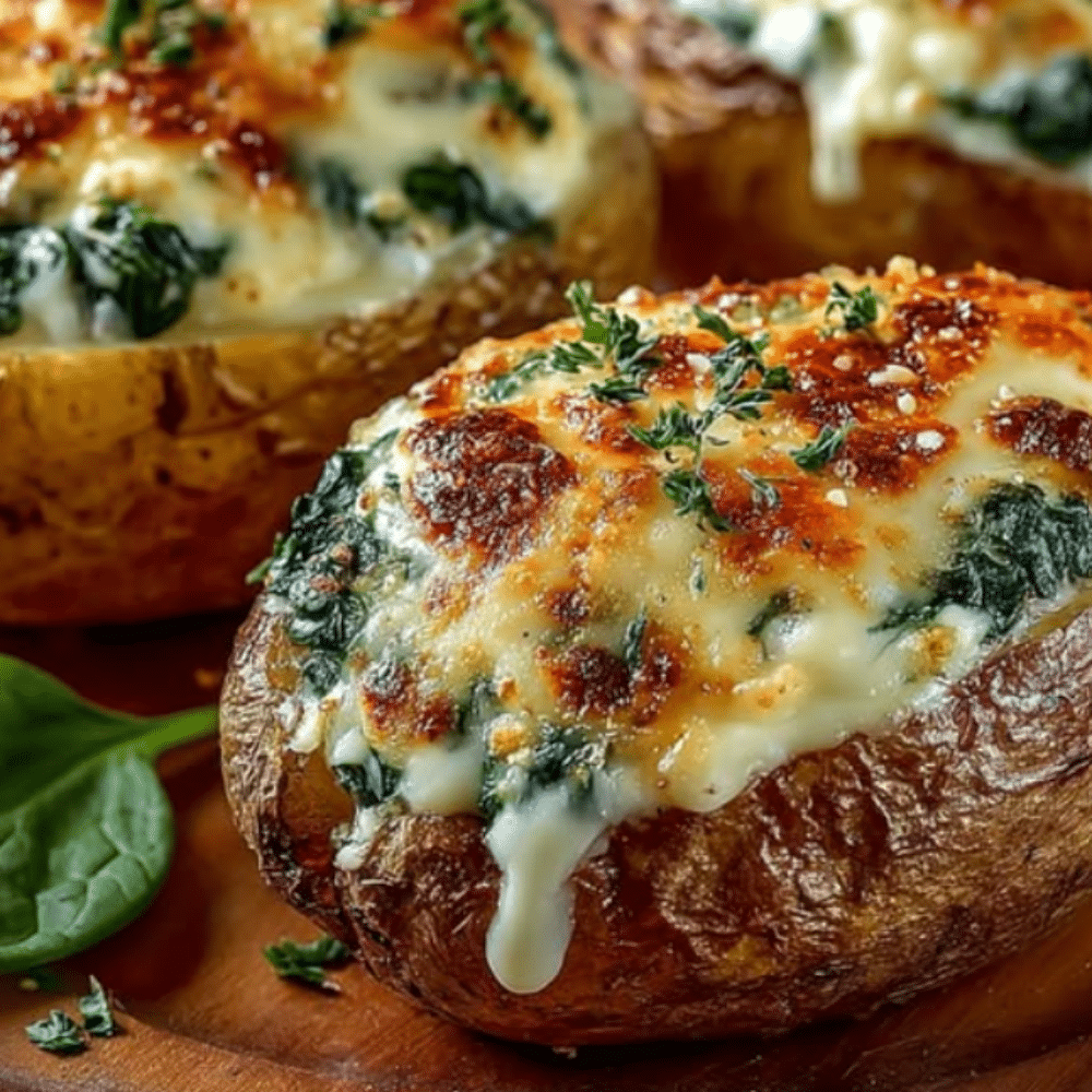 Baked Potatoes with Cheese and Spinach