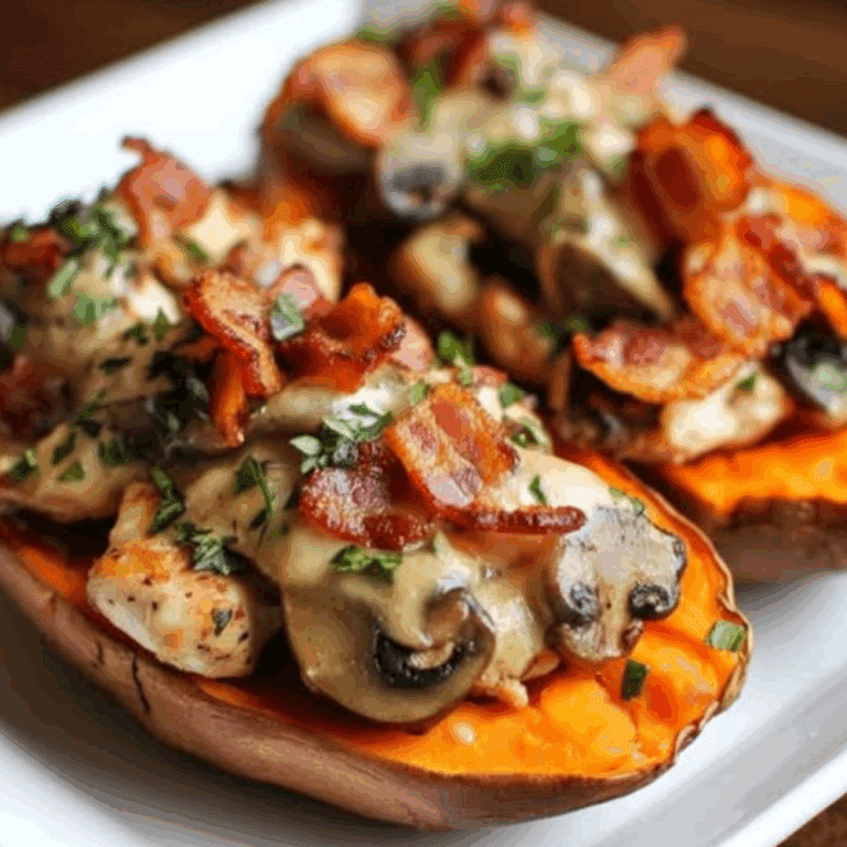 Chicken, Bacon, and Mushroom Baked Sweet Potatoes