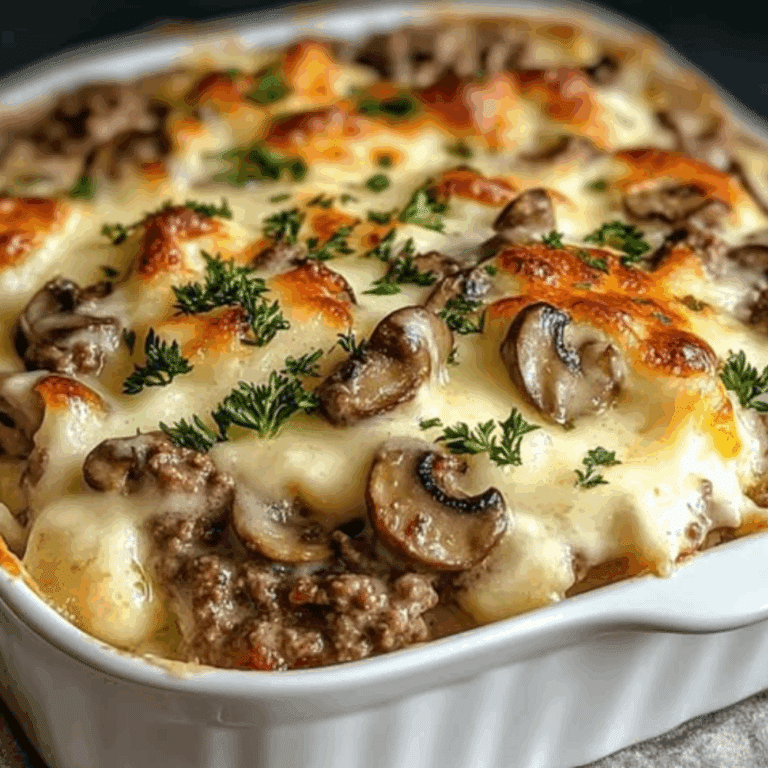 Savory Creamy Mushroom and Ground Beef Bake with Cheese
