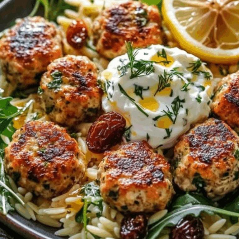 Lemon Herb Chicken Meatballs with Creamy Orzo & Whipped Feta