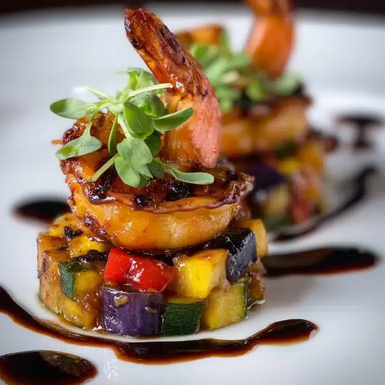Glazed Shrimp with Zesty Pineapple Heat & Rustic Caponata Recipe