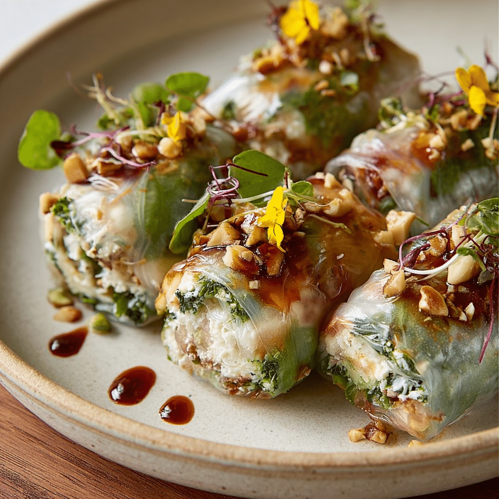 Crispy Rice Paper Parcels with Whipped Feta & Pistachio Recipe - Recipe Image