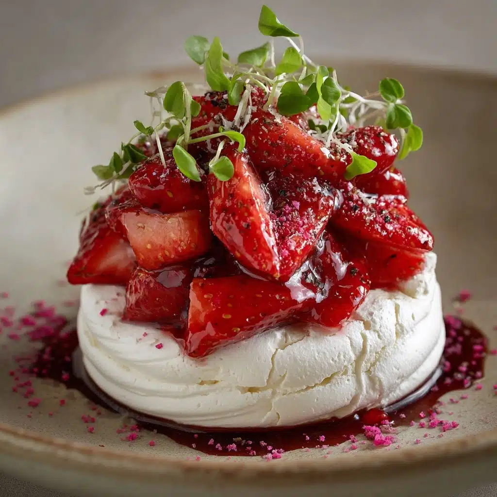 Pink Pepper Pavlova with Roasted Strawberry Balsamic Glaze Recipe - Recipe Image