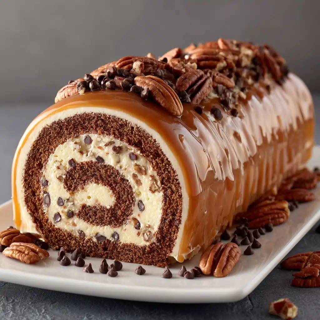 Gooey Chocolate Caramel Turtle Cake Roll Recipe - Recipe Image