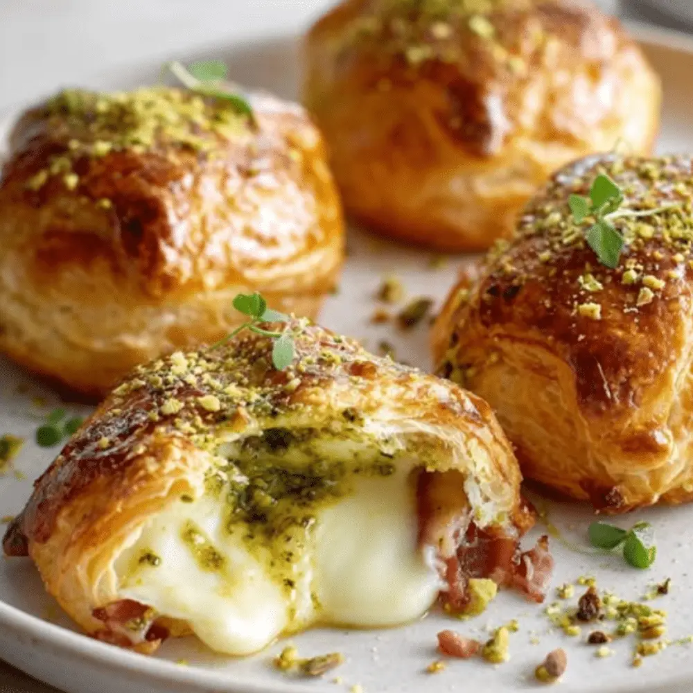 Mini Burrata Wellingtons with Pistachio-Basil Pesto
