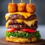 Double Cheeseburger Stack with Tater Tot Skewers Recipe