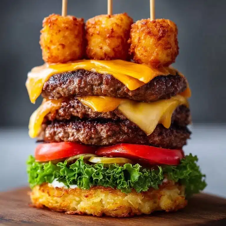 Double Cheeseburger Stack with Tater Tot Skewers Recipe