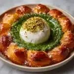 Burrata in Pistachio-Basil Pesto with Puff Pastry Twists Recipe