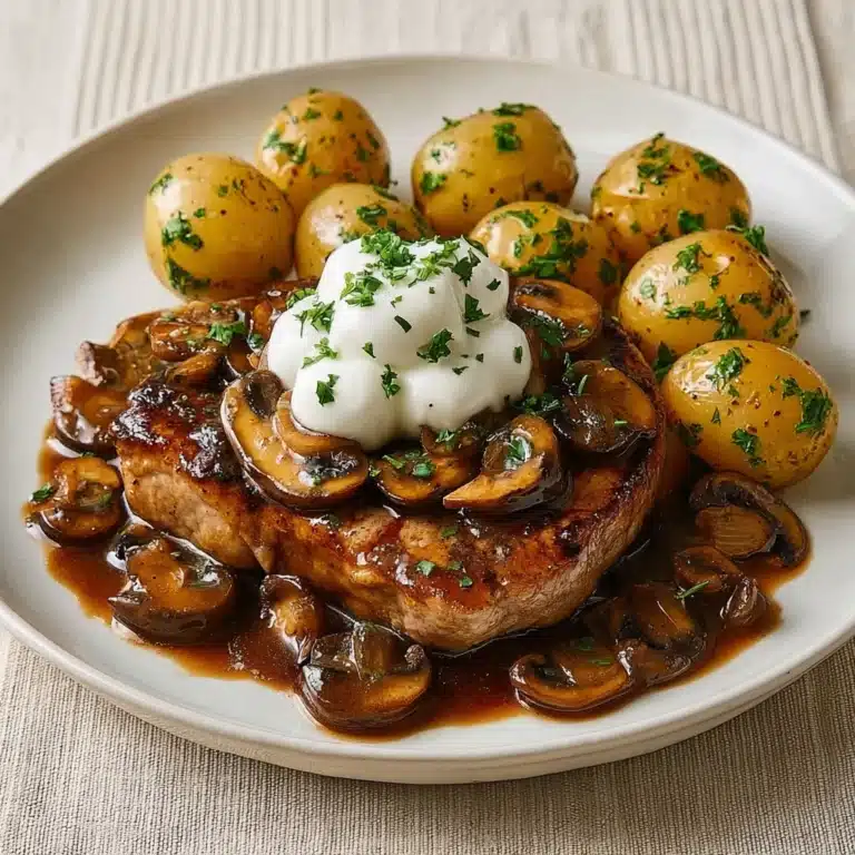 Smothered Pork Chops with Mushrooms and Herb Potatoes Recipe