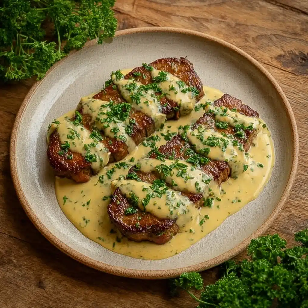 Juicy Steak with Creamy Garlic Sauce Recipe - Recipe Image