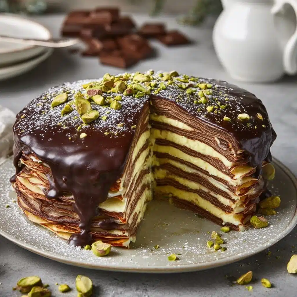 Pistachio Chocolate Crepe Cake Recipe - Recipe Image
