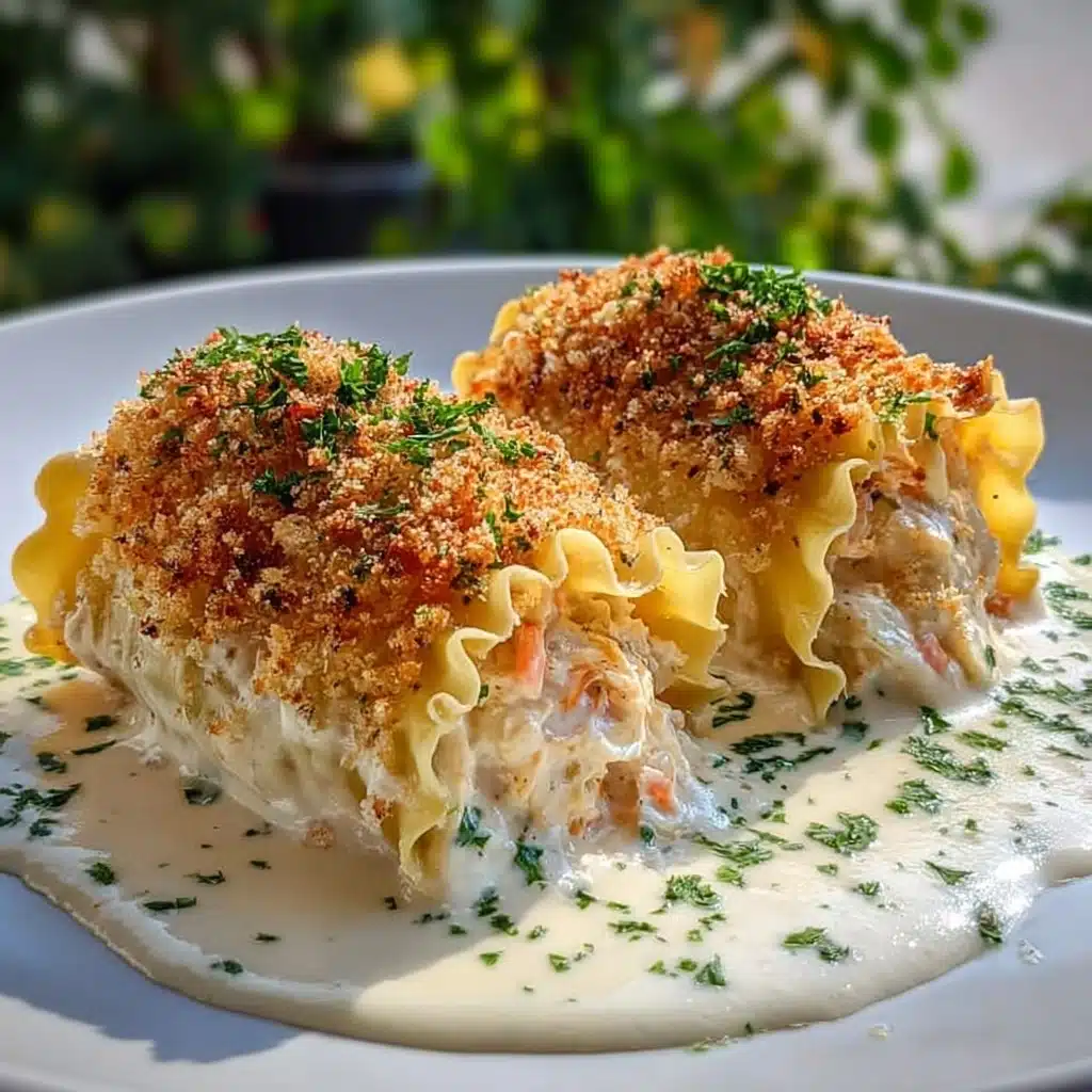 Fresh Crab Lasagna Roll-Ups with Creamy Parmesan Sauce Recipe - Recipe Image