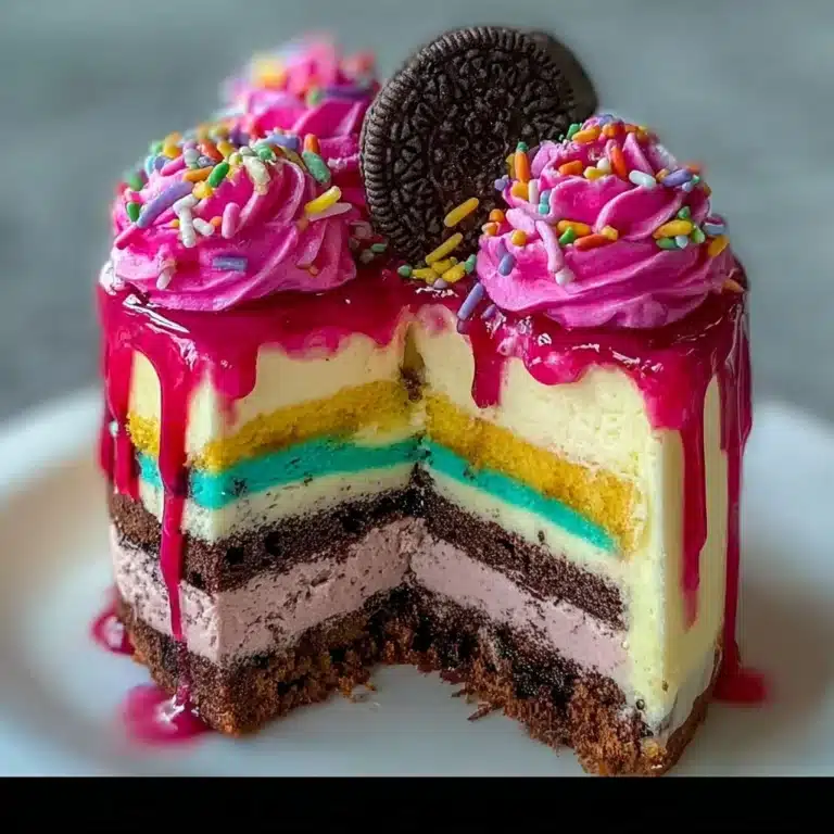 Rainbow Oreo Cheesecake Drip Cake Recipe
