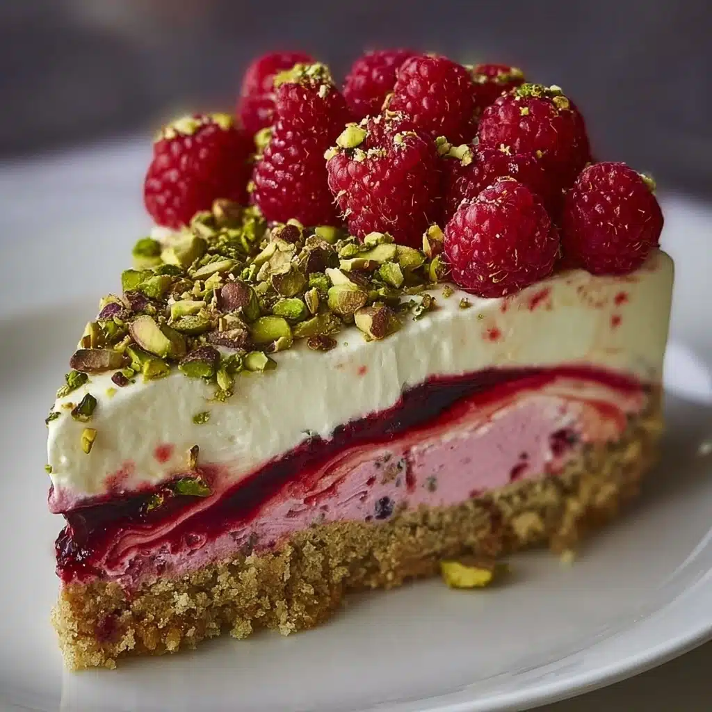 Elegant Pistachio Raspberry Crunch Cheesecake Recipe - Recipe Image