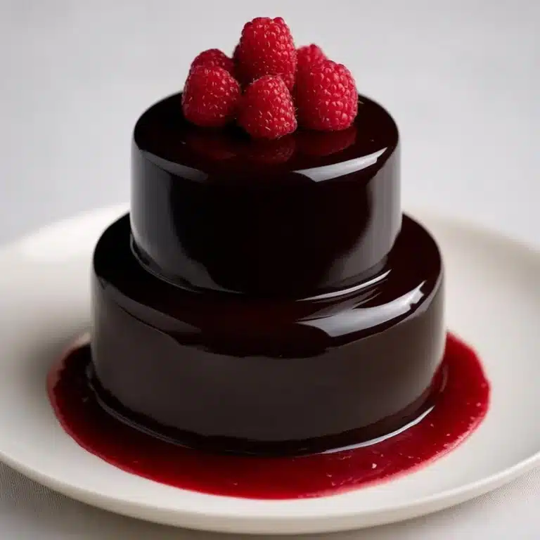 Chocolate Mirror Glaze Cake with Raspberry Coulis Recipe