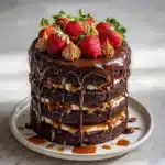 Chocolate Layer Cake with Caramel & Strawberries Recipe