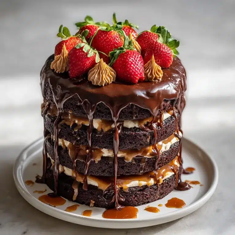 Chocolate Layer Cake with Caramel & Strawberries Recipe