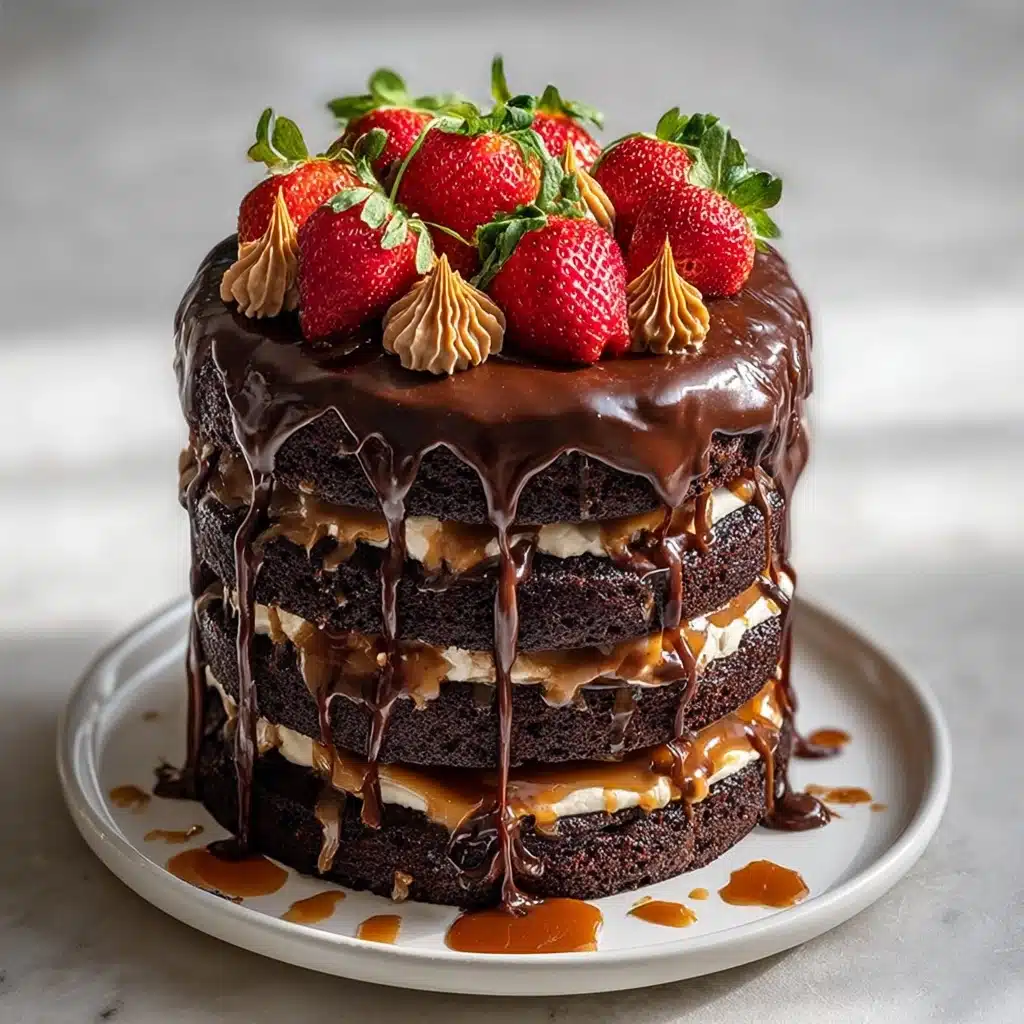 Chocolate Layer Cake with Caramel & Strawberries Recipe
