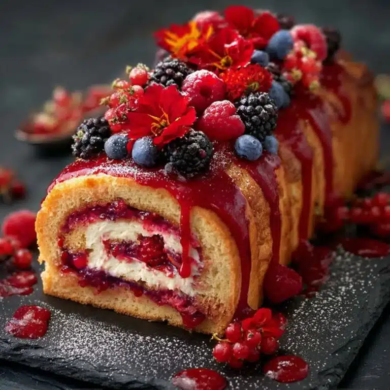 Mixed Berry Swiss Roll with Raspberry Glaze Recipe