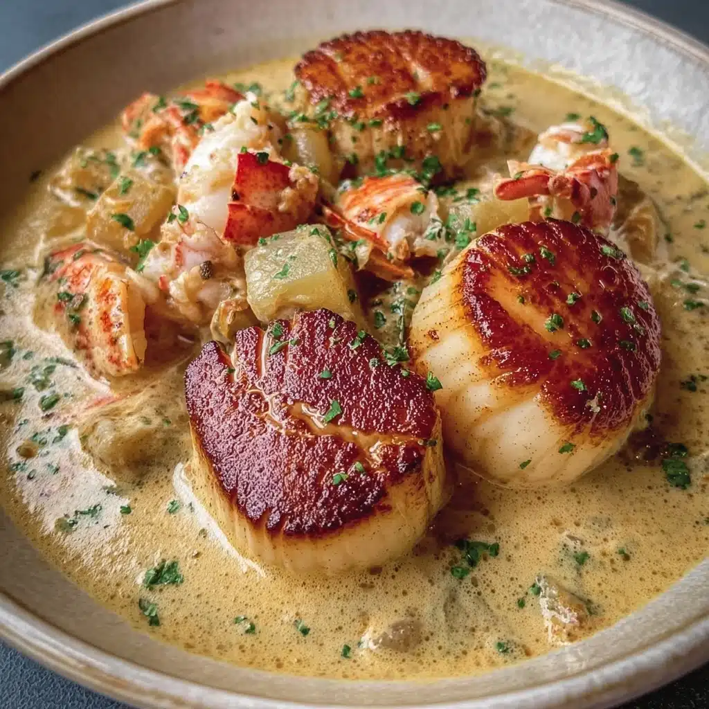 Seared Scallops with Lobster in Garlic Butter Cream Sauce Recipe - Recipe Image