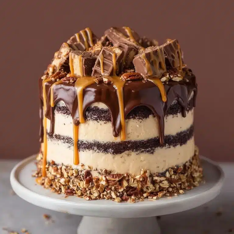 Snickers Bar Layer Cake with Peanut Butter Frosting Recipe