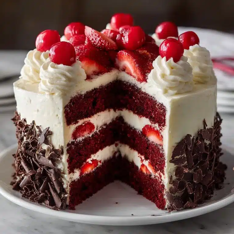 Red Velvet Cheesecake Cake with Strawberry Topping Recipe
