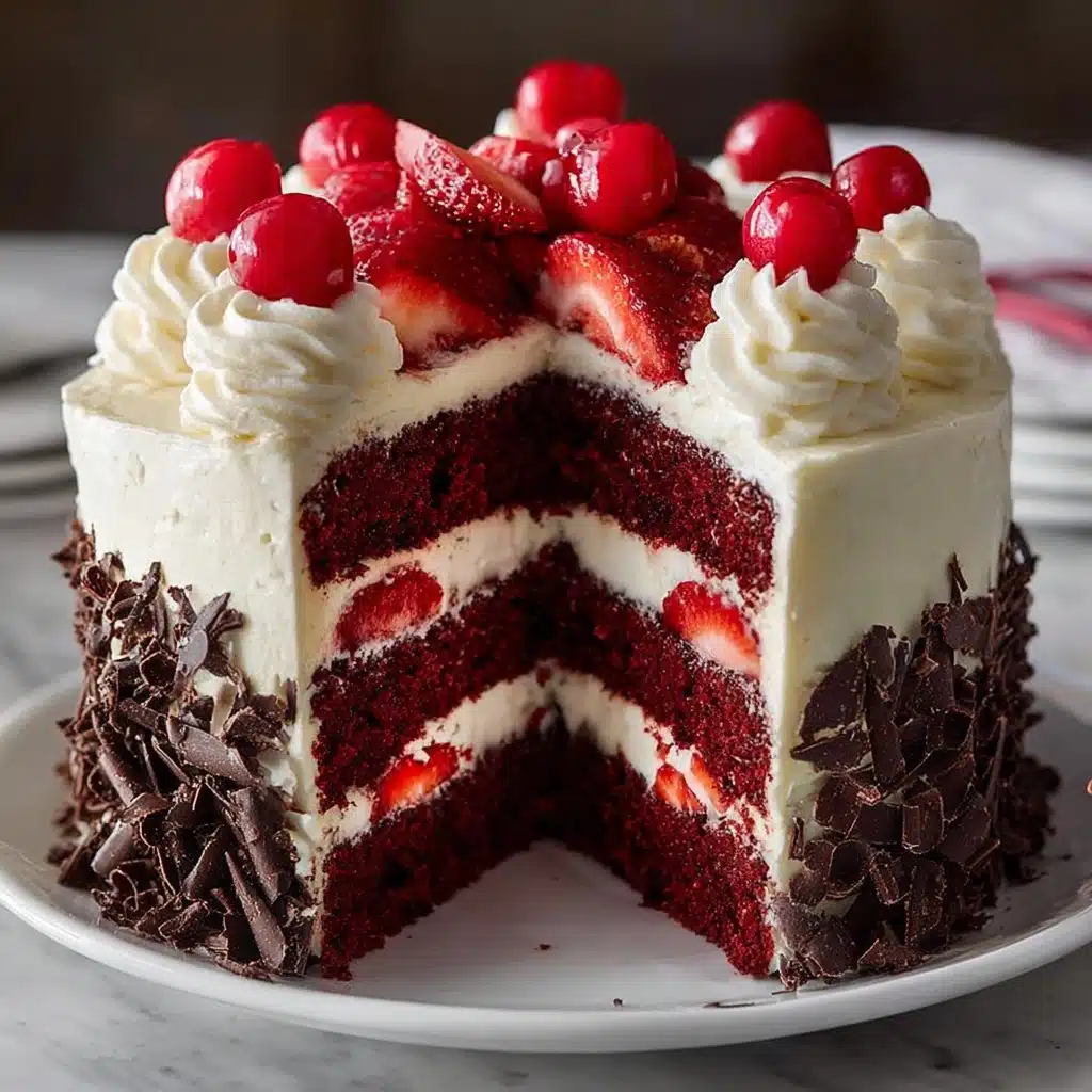 Red Velvet Cheesecake Cake with Strawberry Topping Recipe