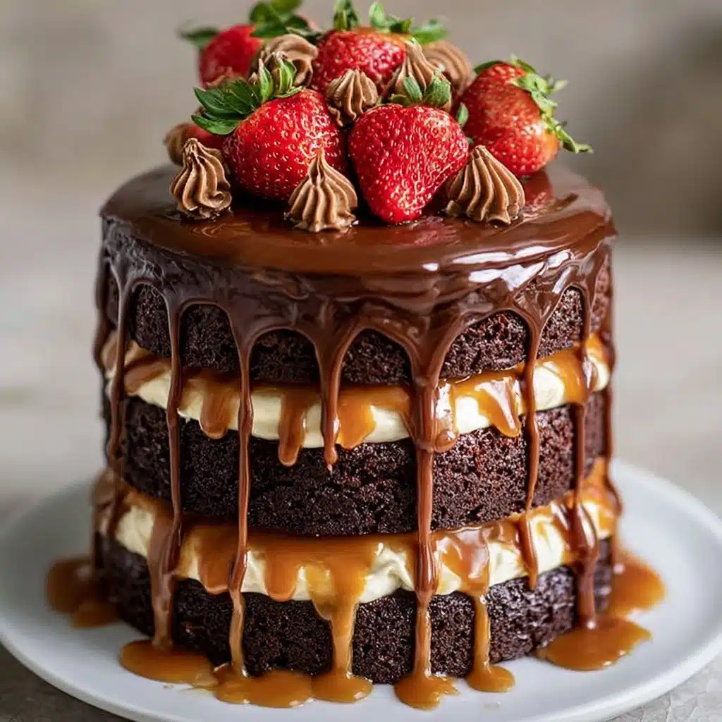 Chocolate Layer Cake with Caramel & Strawberries Recipe