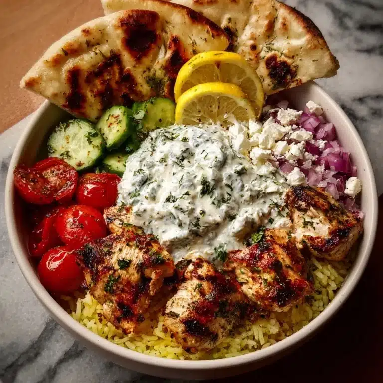Greek Chicken Souvlaki Bowls & Garlic Sauce Recipe