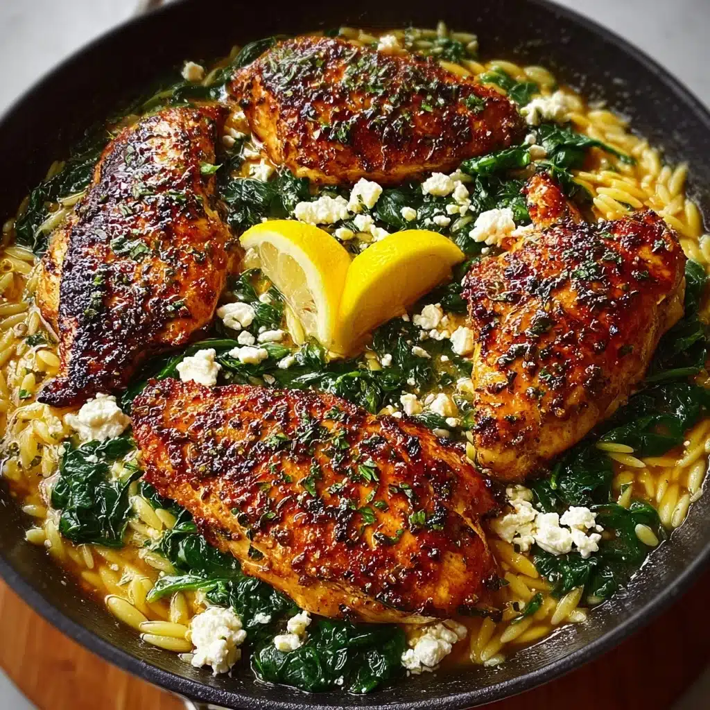 Baked Lemon Feta Chicken with Spinach Orzo Recipe