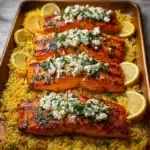 Baked Lemon Feta Salmon with Garlic Orzo Recipe