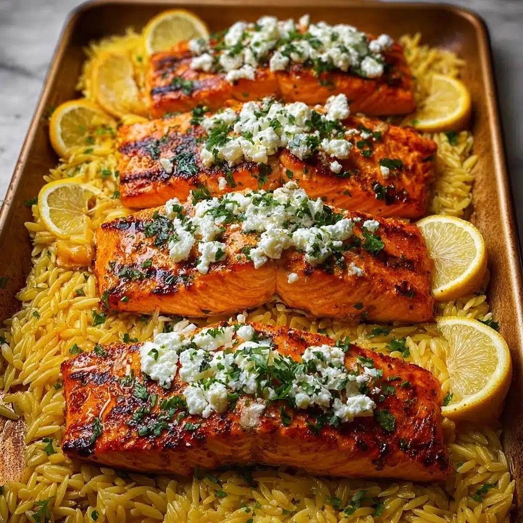 Baked Lemon Feta Salmon with Garlic Orzo Recipe