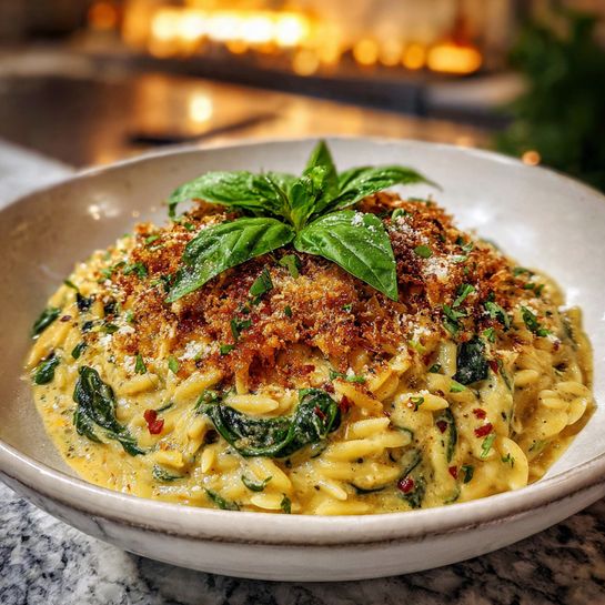 Creamy Spinach Parmesan Orzo Recipe - Recipe Image