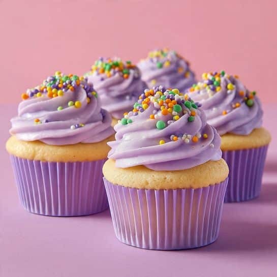 s Vanilla Cupcakes with Purple Frostings Recipe - Recipe Image
