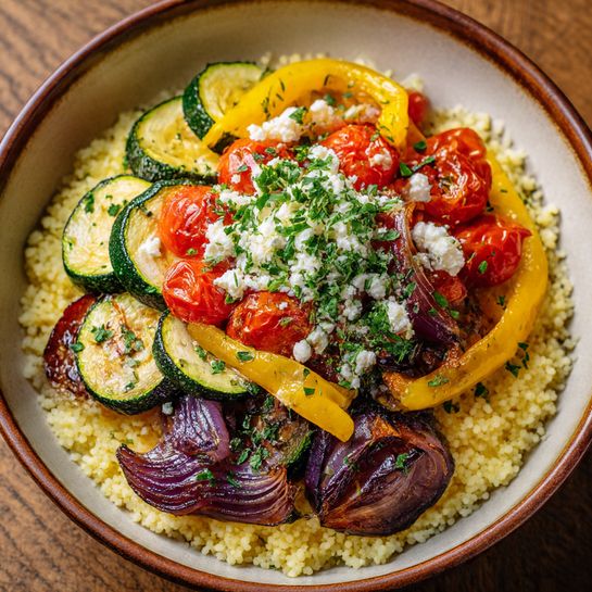 Lemon & Feta Roasted Vegetable Couscous Platter Recipe