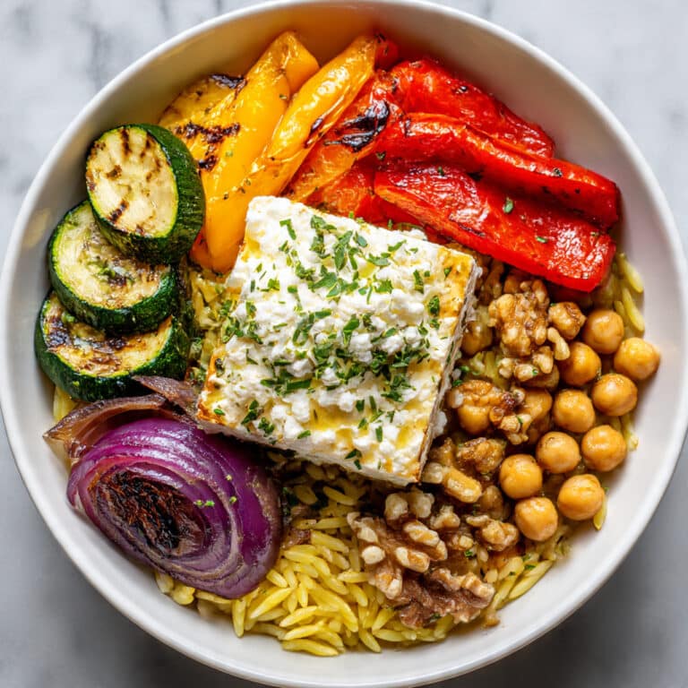 Chickpea & Orzo Bowl with Feta, Roasted Veggies & Walnuts Recipe