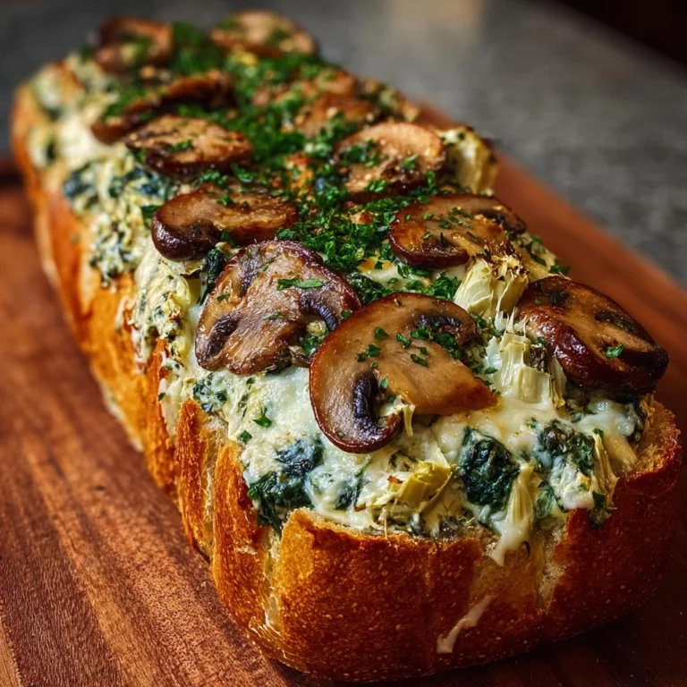 Cheesy Spinach Artichoke & Mushroom Stuffed Baguette Recipe