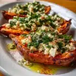 Spinach & Ricotta Stuffed Sweet Potatoes with Herb Drizzle Recipe