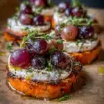 Sweet Potato Rounds with Burrata, Honey & Roasted Grapes Recipe