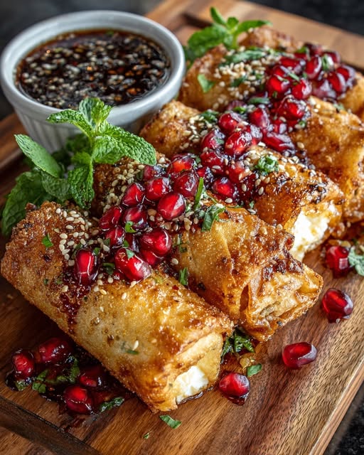 Crispy Fried Feta Rolls with Hot Chili Pomegranate Glaze Recipe - Recipe Image