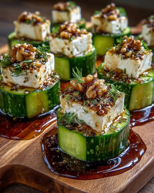 Greek Feta & Cucumber Bites with Hot Honey Drizzle Recipe