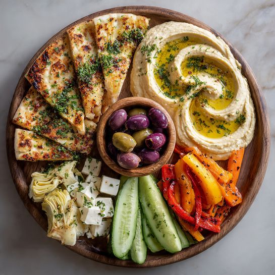 Greek Mezze Board with Tzatziki and Pita Chips Recipe - Recipe Image