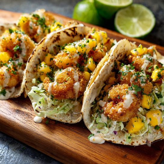 Coconut Shrimp Tacos with Mango Salsa Recipe - Recipe Image