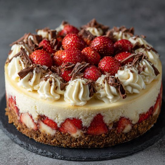 White Chocolate Strawberry Cheesecake Recipe - Recipe Image